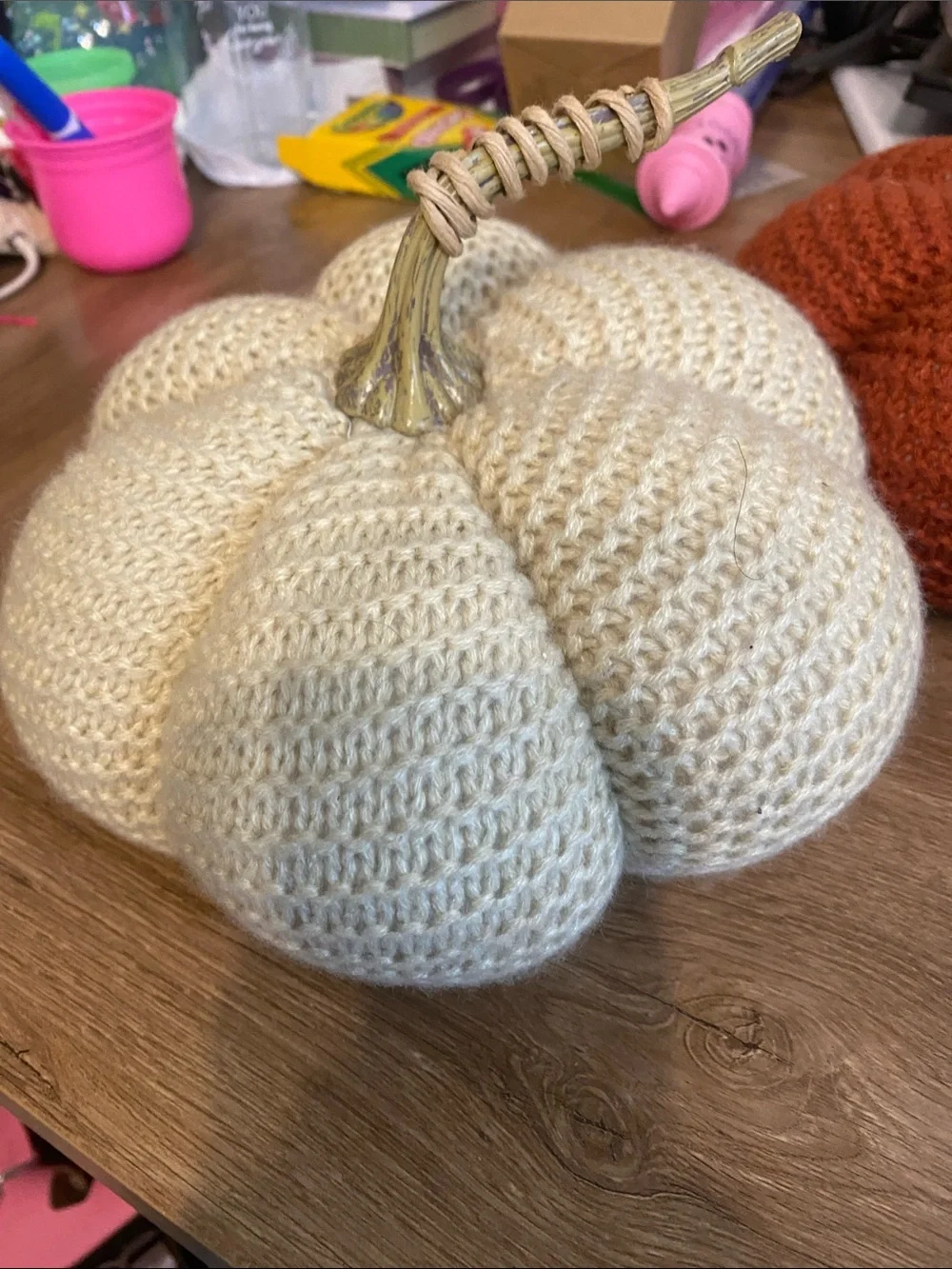 Kirklands Knit Decorative Pumpkins in Cream, Orange, Rust, Yellow